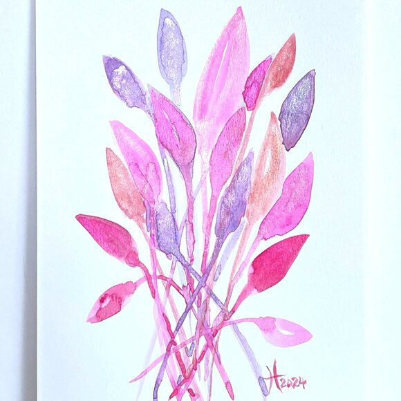 Funky Leaves Flamingo Original Watercolor Wall Art Painting 8x10in Matted Frame - Picture 1 of 6